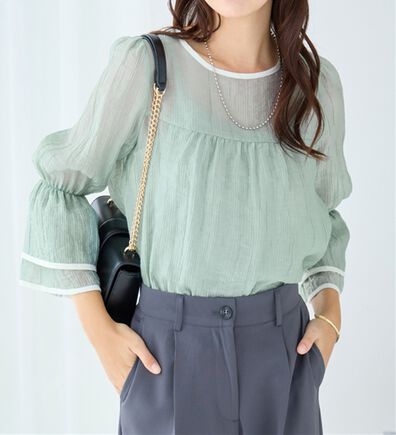 alotta（アロッタ）の「配色楊柳シアーブラウス（ブラウス）」