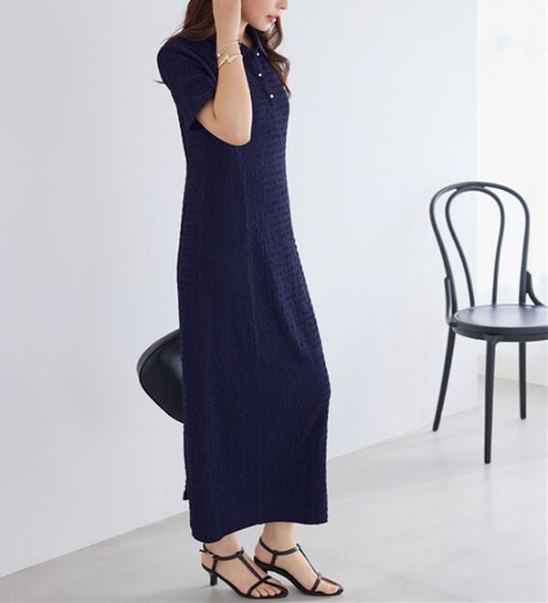 alotta（アロッタ）の「ゴールドボタンポロワンピース（カットソーワンピース）」｜詳細画像