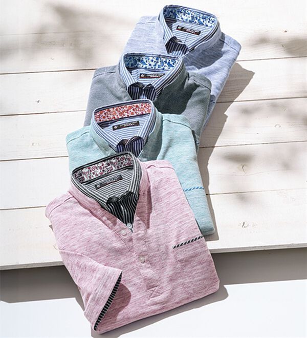 「＜コムルヴァン・オム＞リネンブレンド大人のダブル衿ポロ（メンズポロシャツ）」｜詳細画像