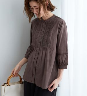 BELLUNA（ベルーナ）の「レース×ピンタック使いシャツチュニック（チュニック）」｜モカブラウン
