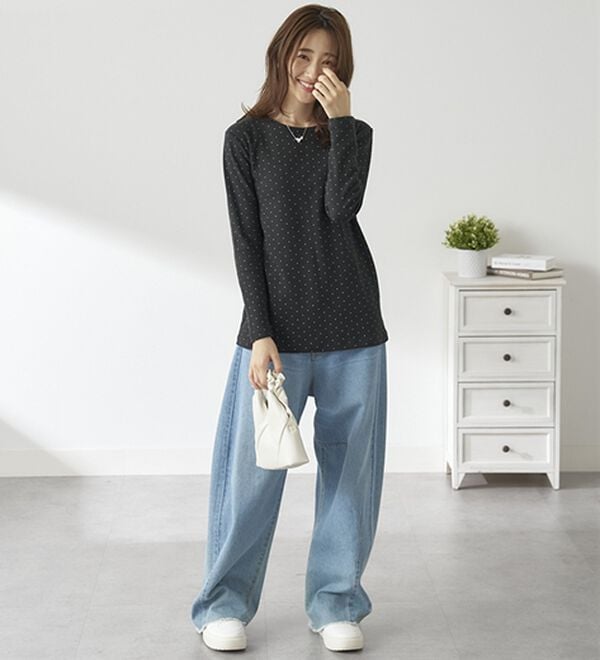 BELLUNA（ベルーナ）の「【選べる衿】肌に優しい綿１００％暖か発熱素材プルオーバー＜ベルホット　コットン＞（カットソー）」｜詳細画像