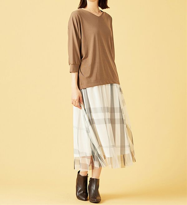 BELLUNA（ベルーナ）の「チュール素材上品プリントフレアースカート（ロングスカート）」｜詳細画像