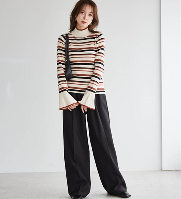 RANAN（ラナン）の「配色使いフレアー袖プチハイネックリブニット（ニット・セーター）」｜詳細画像