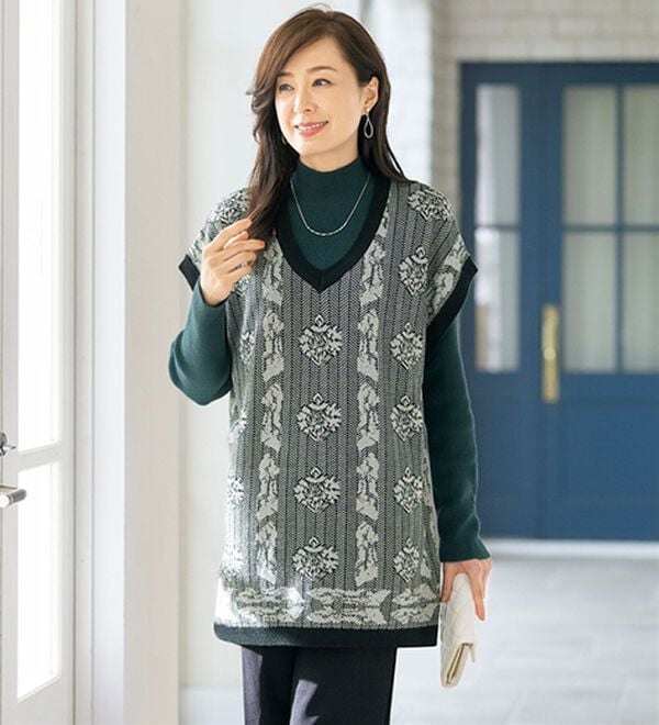 ルフラン（ルフラン）の「【２色組】ラメ入り＊Ｖネックニットベスト（ベスト）」｜詳細画像