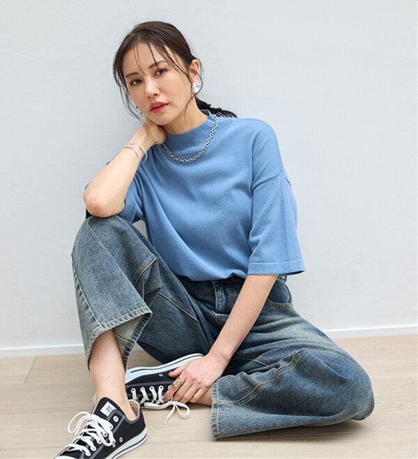 BELLUNA（ベルーナ）の「【選べるデザイン】Ｔシャツが苦手な方に！ひんやり綿混ニットＴ（ニット・セーター）」｜詳細画像