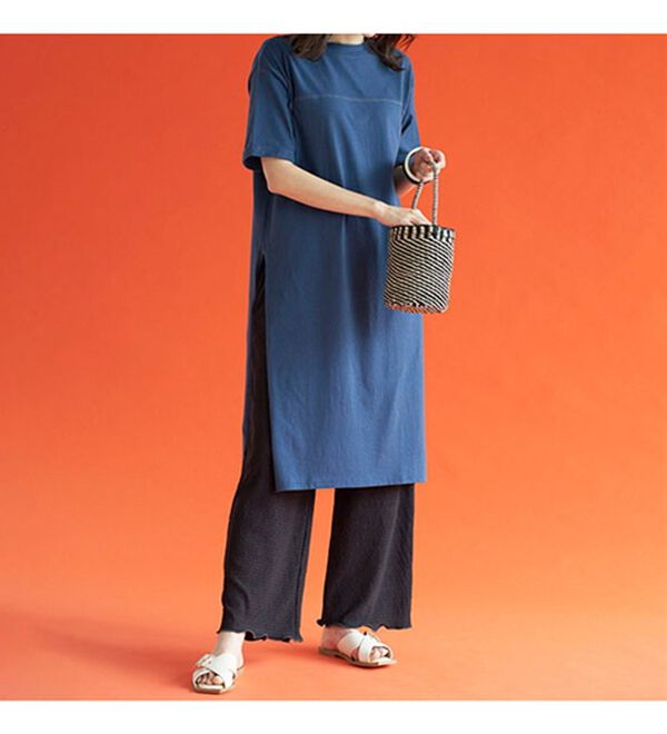 BELLUNA（ベルーナ）の「【楊柳イージーパンツ付】ひんやり！スリットデザインワンピース（カットソーワンピース）」｜詳細画像