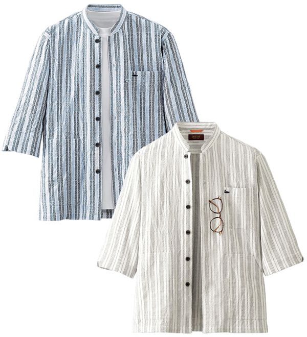 「【２色組】＜デコイ＞大人の爽快ドビー柄シャツアウター（メンズシャツ）」｜詳細画像