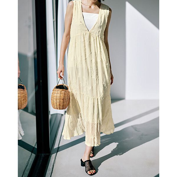 RANAN（ラナン）の「ひんやり裏地付！ジャカード素材フレアーシルエットジャンパスカート（その他ワンピース）」｜詳細画像