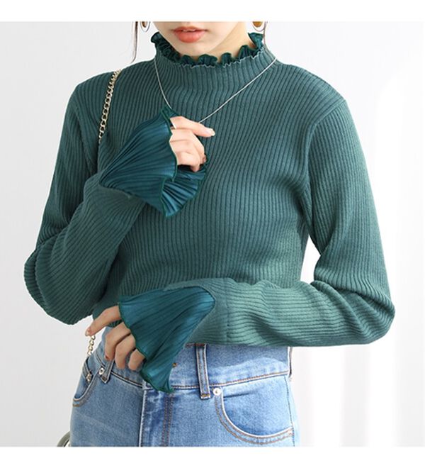 GeeRA（ジーラ）の「プリーツ付ハイネックリブニットトップス（ニット・セーター）」｜詳細画像