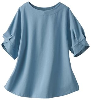 BELLUNA（ベルーナ）の「《ＨｕｇＲｅａｍコットンＣｏｏｌ》ひんやり袖タックプルオーバー（カットソー）」｜ブルー