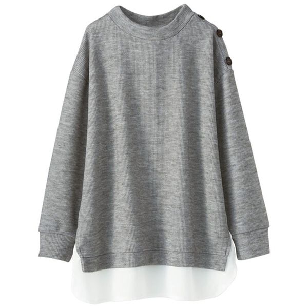 BELLUNA（ベルーナ）の「肩ボタン布帛切替チュニック（チュニック）」｜杢グレー