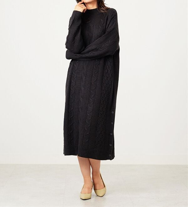 BELLUNA（ベルーナ）の「ケーブル柄ロング丈ニットワンピース（ニットワンピース）」｜詳細画像