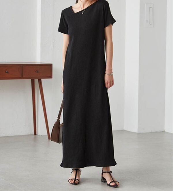 RANAN（ラナン）の「アシメネックハーフスリーブリブワンピース（その他ワンピース）」｜詳細画像