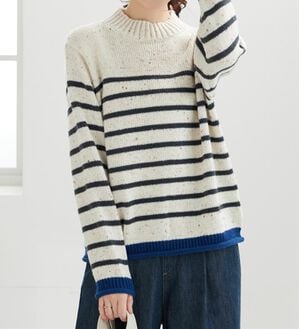 BELLUNA（ベルーナ）の「カラーネップ入り配色ボーダープルオーバー（カットソー）」｜ブルー系