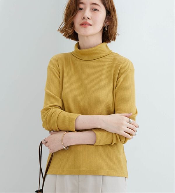 BELLUNA（ベルーナ）の「まるでニット！サラッと軽いリブハイネックプルオーバー（カットソー）」｜詳細画像