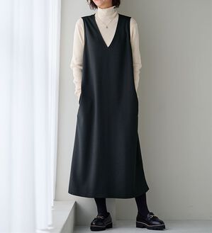 BELLUNA（ベルーナ）の「【選べる丈】シュッと体型カバー！ジャストフィットらくらくジャンパースカート（ジャンパースカート）」｜黒