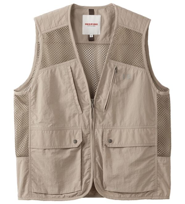 「＜インスパイア＞多ポケットメッシュ切替ベスト（メンズベスト）」｜ベージュ