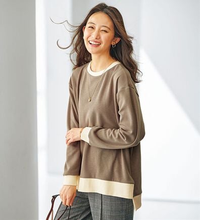 BELLUNA（ベルーナ）の「裏ファー配色切替スリット使いプルオーバー（カットソー）」