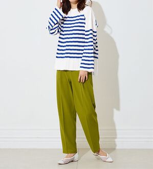 RANAN（ラナン）の「プリーツ風ボーダーニット（ニット・セーター）」｜ブルー