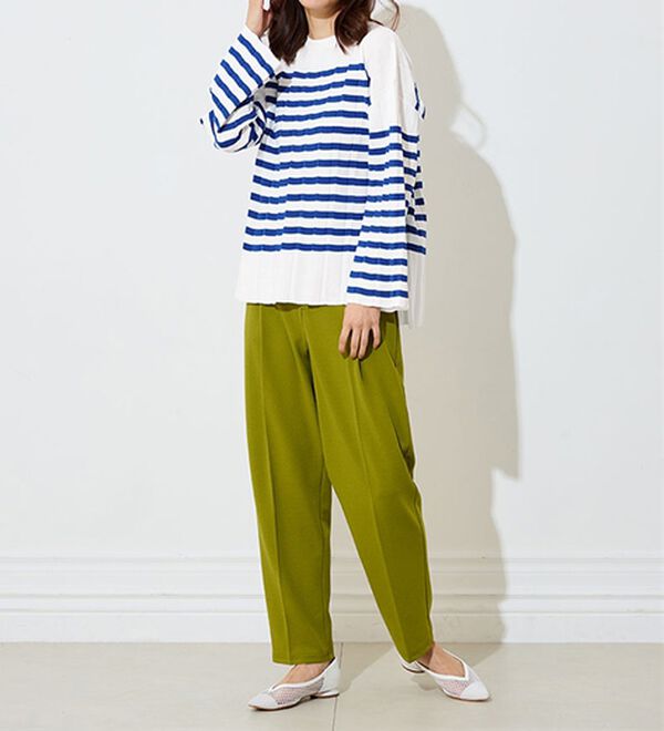 RANAN（ラナン）の「プリーツ風ボーダーニット（ニット・セーター）」｜ブルー