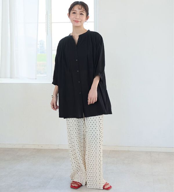 A HAPPY MARILYN（アハッピーマリリン）の「【Ｌ～６Ｌ】【風通るプレミアム】綿・楊柳七分袖はしごレースブラウス（ブラウス）」｜詳細画像