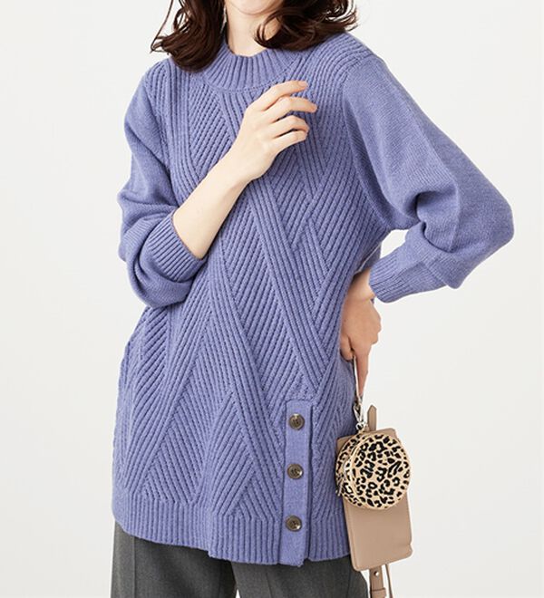 BELLUNA（ベルーナ）の「編地切替サイドボタンチュニック（チュニック）」｜詳細画像