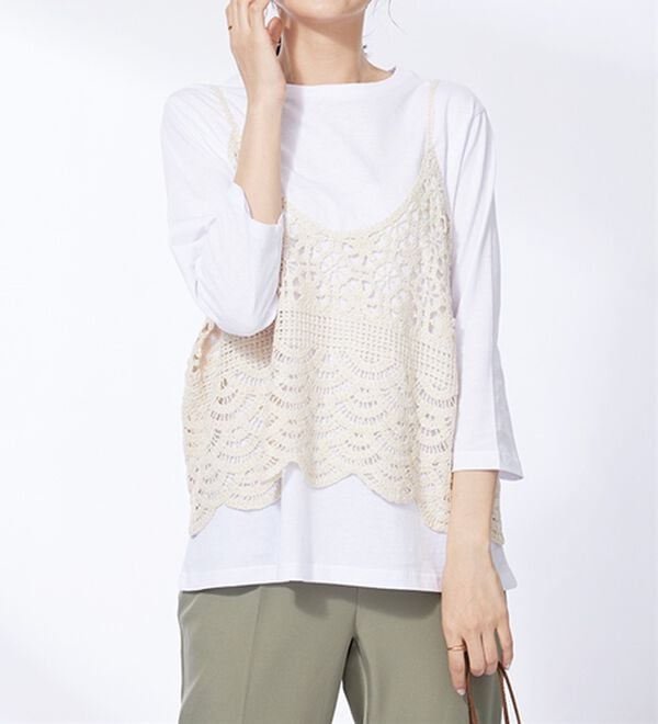 BELLUNA（ベルーナ）の「かぎ針風ビスチェアンサンブル（アンサンブル）」｜アイボリー系