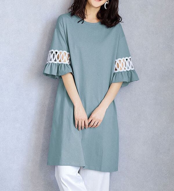 RANAN（ラナン）の「袖レース切替チュニックワンピース（チュニックワンピース）」｜詳細画像