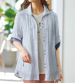 BELLUNA（ベルーナ）の「爽やか先染めストライプジャケット（シャツ）」｜詳細画像