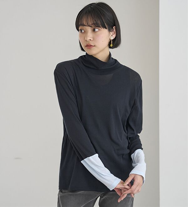 BELLUNA（ベルーナ）の「綿１００％配色シアープルオーバー（カットソー）」｜詳細画像