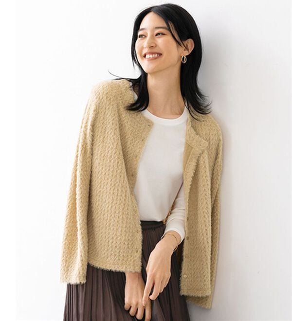 BELLUNA（ベルーナ）の「秋の風を感じたら　薄手シャギーカーディガン（その他カーディガン）」｜ベージュ