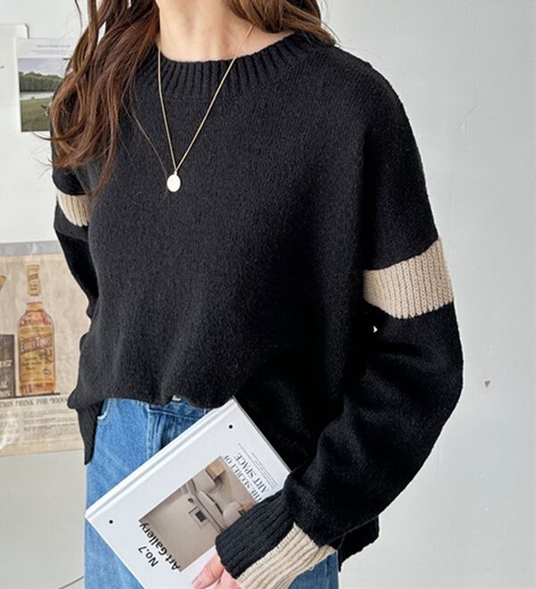 GeeRA（ジーラ）の「配色ラインニットプルオーバー（ニット・セーター）」｜詳細画像