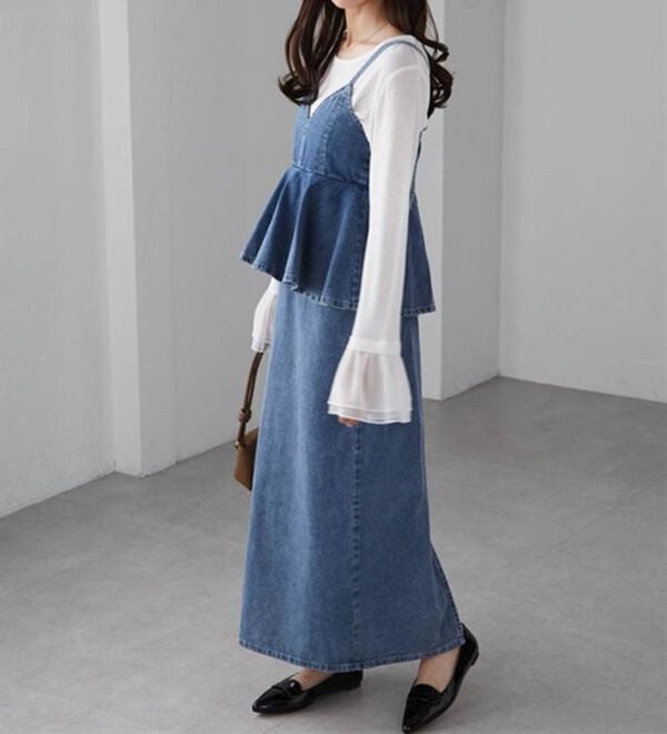 RANAN（ラナン）の「デニムペプラムキャミワンピース（ロングワンピース）」｜詳細画像