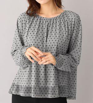 alotta（アロッタ）の「ハート柄フロッキーチュールブラウス（ブラウス）」｜ライトグレー