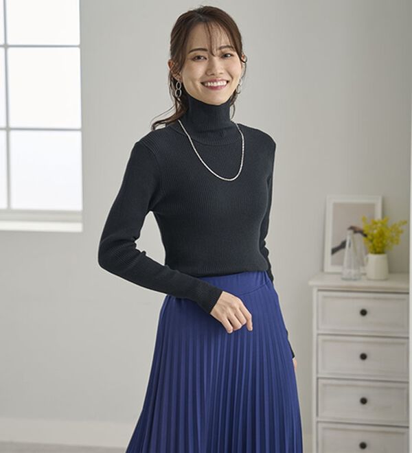 BELLUNA（ベルーナ）の「＜＆ｃｏｃｏｃｈｉ＞ハピネスコットン100％&times;吸湿発熱リブタートルニット（ニット・セーター）」｜詳細画像