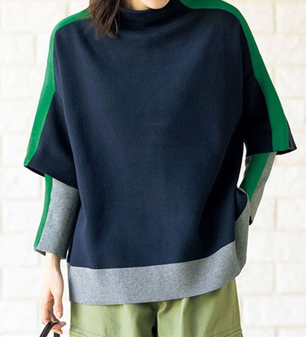 ルフラン（ルフラン）の「すっきり見えのライン配色ニット（ニット・セーター）」｜ネイビー系