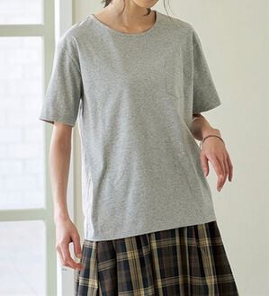 BELLUNA（ベルーナ）の「【ポケット付】綿１００％抗菌防臭汗ジミ対策プルオーバー（Tシャツ）」｜杢ライトグレー