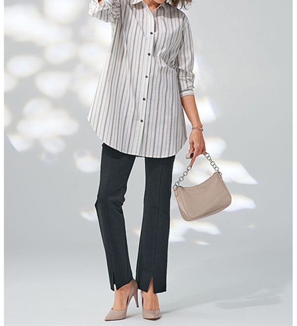 BELLUNA（ベルーナ）の「【日本製】綿混ポンチ素材スリット入り美脚パンツ（フルレングスパンツ）」｜詳細画像