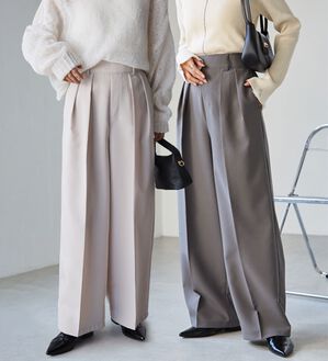 RANAN（ラナン）の「【選べる股下】きれい見え２タックワイドスラックス（ワイドパンツ・ガウチョ）」｜詳細画像