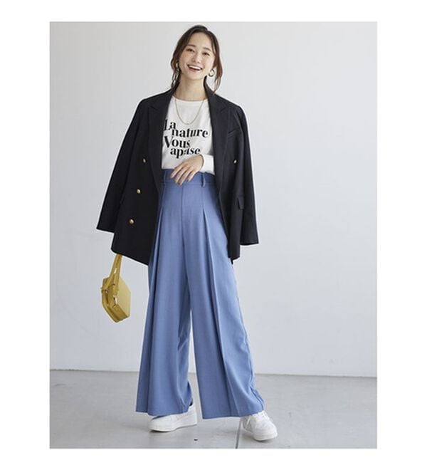 BELLUNA（ベルーナ）の「リネンライクタックワイドパンツ（ワイドパンツ・ガウチョ）」｜詳細画像