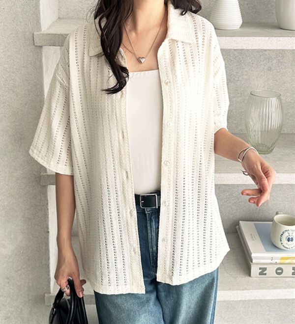 GeeRA（ジーラ）の「透かし編カットソーポロ衿シャツ（シャツ）」｜詳細画像