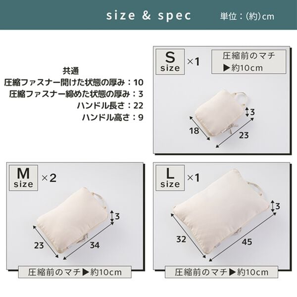 iellio（イエリオ）の「圧縮トラベルポーチ４点セット（その他日用品・趣味雑貨）」｜詳細画像
