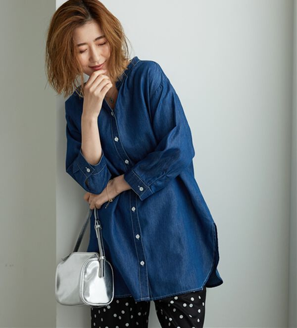 BELLUNA（ベルーナ）の「やわらかデニム素材シャツチュニック（チュニック）」｜詳細画像