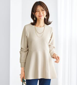 BELLUNA（ベルーナ）の「裏起毛ふくれジャカードペプラムチュニック（チュニック）」｜アイボリー