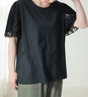 A HAPPY MARILYN（アハッピーマリリン）の「袖２段レース カットソープルオーバー（カットソー）」｜ブラック