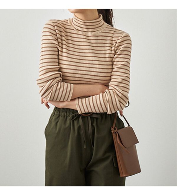 BELLUNA（ベルーナ）の「＜＆ｃｏｃｏｃｈｉ＞ハピネスコットン100％&times;吸湿発熱リブタートルニット（ニット・セーター）」｜詳細画像