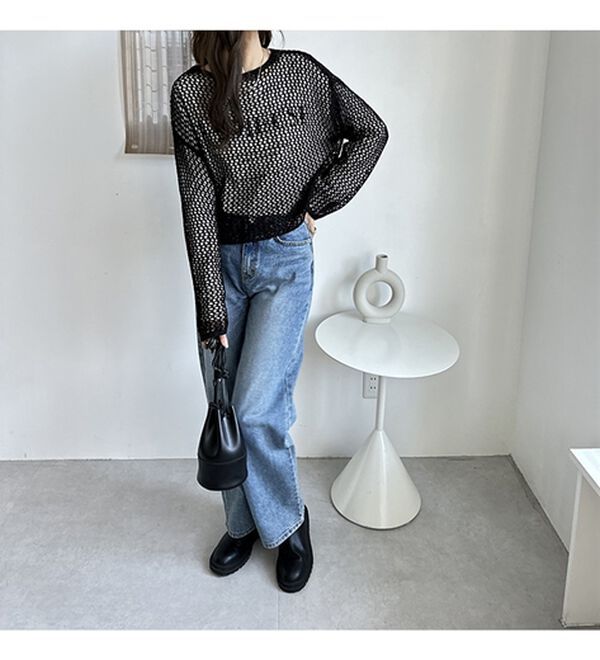 GeeRA（ジーラ）の「透かし編みメッシュニットプルオーバー（ニット・セーター）」｜詳細画像