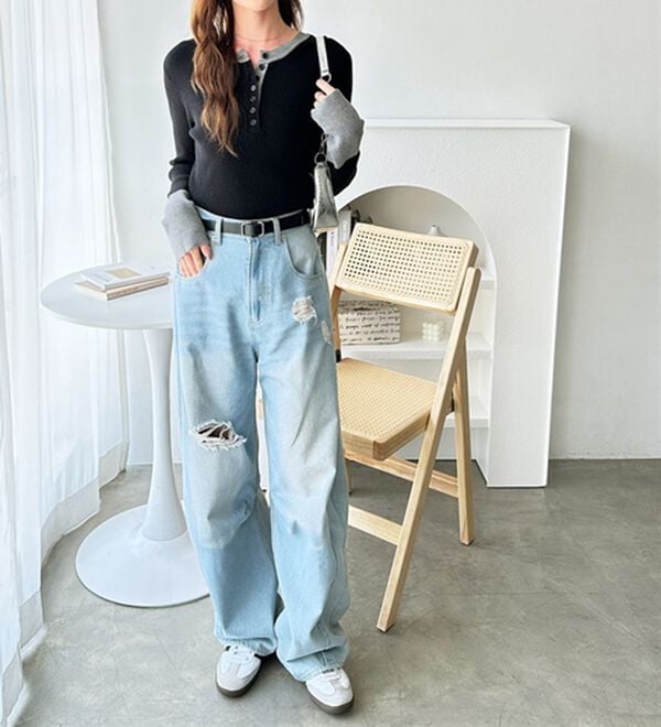 GeeRA（ジーラ）の「レイヤード風ヘンリーネックリブニットトップス（ニット・セーター）」｜詳細画像