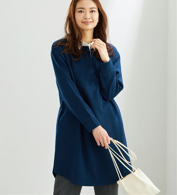 BELLUNA（ベルーナ）の「ボーダージャカード素材ラガーシャツワンピース（カットソーワンピース）」｜詳細画像