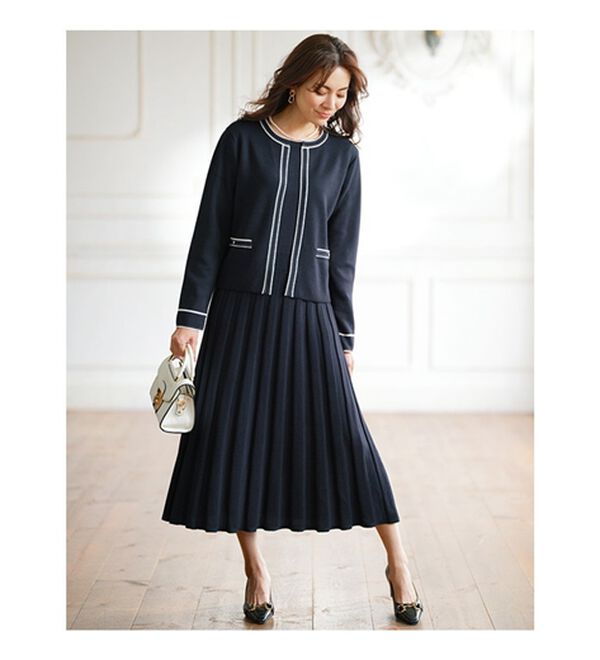 配色使いニットジャケットワンピースアンサンブル - ベルーナ【公式】 